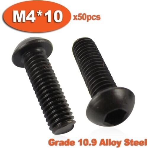 50pcs ISO7380 M4 x 10 Grade 10.9 Alloy Steel Screw Hexagon Hex Socket Button Head Screws