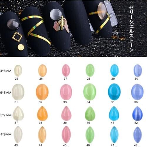50 pcs/pack Jelly Shell Stone 3D Nail Art Decorations Water Drop Cat Eyes Style Design Jewelry Manicure Design Accessories 25-48