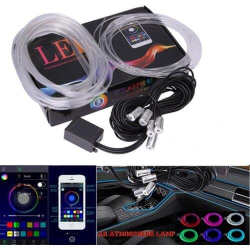 6M RGB EL Neon Strip Light Sound Active LED Car Interior Light Multicolor Bluetooth Phone Control 12V Atmosphere Light for bmw