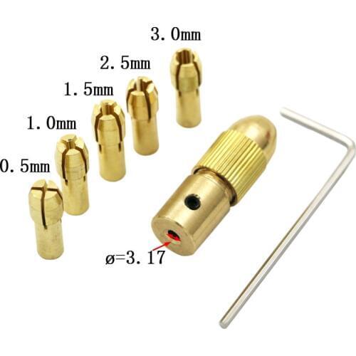 7 Pcs 0.5-3mm Small Electric Brass Drill Bit Chuck Electric Motor Shaft Clamp With Allen Wrench Drill Bit power tool accessory