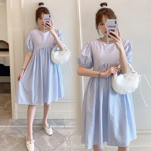 9925# Maternity Clothes Summer Cotton Short Sleeve Loose Stylish Striped Dress for Pregnant Women Pregnancy Clothes