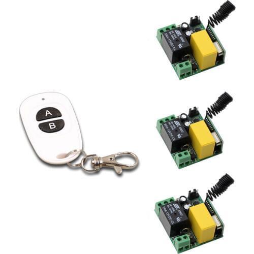 AC220V 3pcs Mini Receiver Board & AB Keys Transmitter RF Wireless Remote Control Switch System for Garage Door Window Lamp