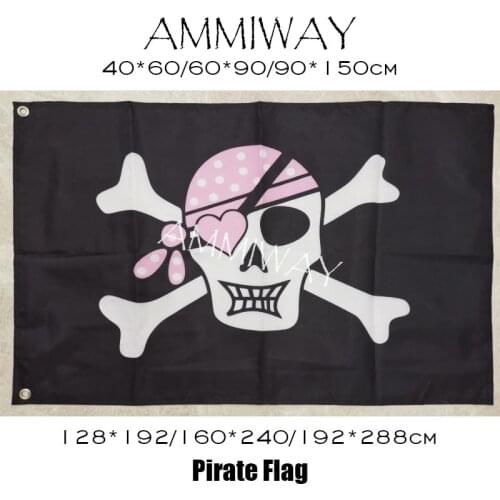 AMMIWAY Any Size Pink Scarf Skull Crossbones Pirate Flag Jolly Roger Hanging Bass Grommets Custom Flags and Banners