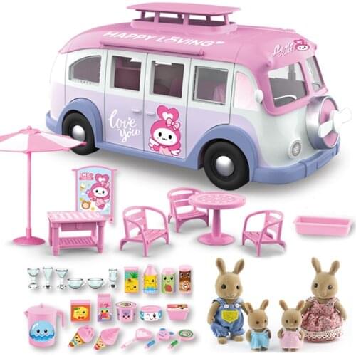 Sweety Zoey Animal Picnic Car Bus Set Dollhouse Furniture Role Play Forest Family Little Critters Home Pretend Gifts for Girls