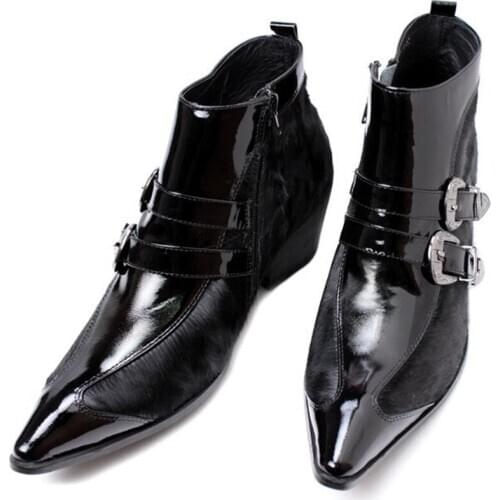 Batzuzhi Japan Style Personalized mans boots pointed toe mans boots leather mans boots 6.5cm increased Heels, EU38-46