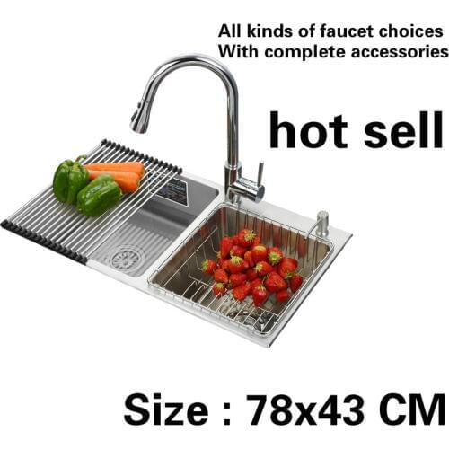 Free shipping Household standard Kitchen sink durable manual thick stainless steel vogue double groove 78x43x20 CM