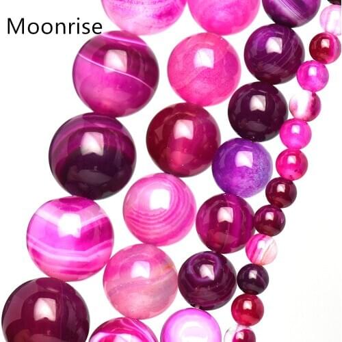 Natural Stone Beads For Jewelry Making Stripes Rose Red Agat DIY Bracelet Necklace Round Crystal 4 6 8 10 12 mm 15'' HK180