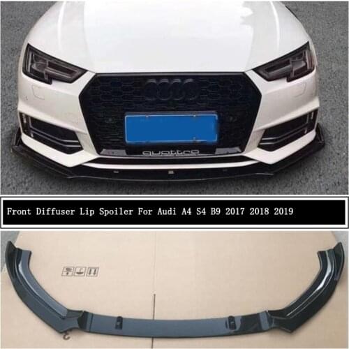 For Audi A4 S4 B9 2017 2018 2019 Front Bumper Diffuser Lip Spoiler High Quality ABS Bright Black Auto Accessories