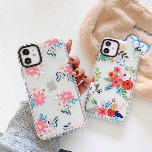 2021 Two-color TPU Phone Capa Case For iPhone 12 Mini/11/12Pro Max XR XS Max New Summer Flower Funda Cover For iPhone SE 7 8Plus