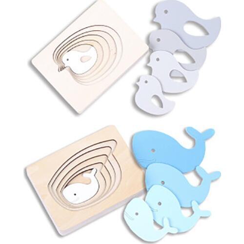 Hot Wooden Baby Toy Animal Carton 3D Puzzle Multilayer Jigsaw Puzzle Baby Child Early Educational Toys For Children Gift QB211