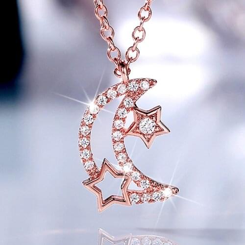 Huitan Delicate Star and Moon Pendant Women Engagement Necklaces Novel Design Statement Necklaces for Party 2021 Trendy Jewelry