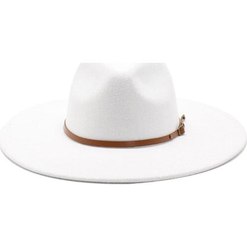 Quality Big edge wool Fedora Hat Women Men Imitation Wool Felt Hats with Metal Chain Decor Panama Fedoras Chapeau Sombrero