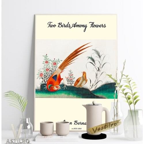 Jean Bernard Retro Art Canvas Painting Poster Chinese Oainting Featuring Two Birds Among Flowers Art Print Wall Picture Decor