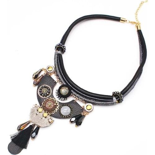 Colorful Ethnic Transparent Geometric Hyperbole Punk Pendant Necklaces Vintage Collar Crystal Necklace Big Choker Fashion