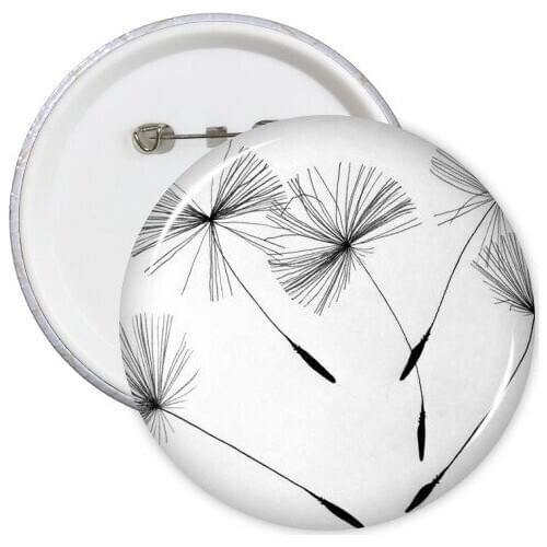 Black Grey White Dandelion Round Pins Badge Button Clothing Decoration Gift 5pcs