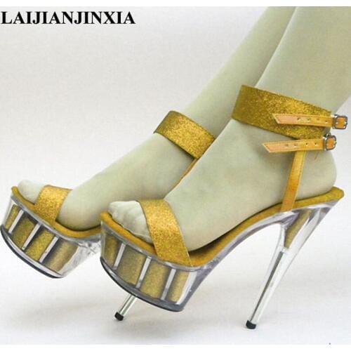 LAIJIANJINXIA Spring Sexy Women 15cm High Heels Nightclub Sandals 5cm Platform Shoes Dancing Shoes Pole Dance Shoes