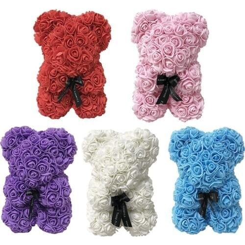 25cm Red Rose Bear Artificial Flower Wedding Party Decoration Gift Valentines Day Fake Bear Cute Foam Kid Gift Love Bear Dolls