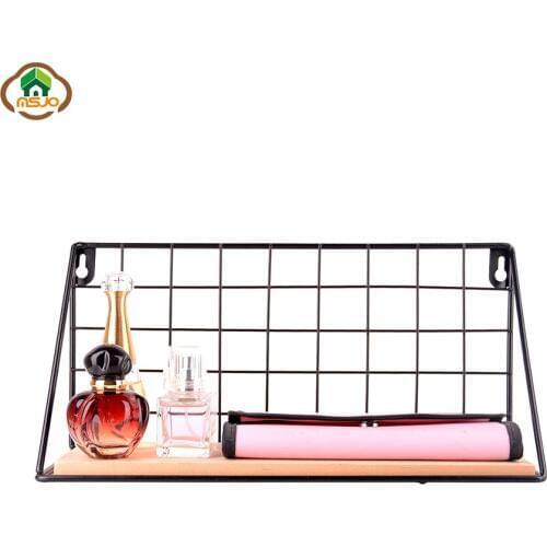 Msjo Iron Wood Storage Shelf Sundries Book Wall Holder Nordic Kitchen Bedroom Wall Rack Figurines Crafts Display Racks Organizer