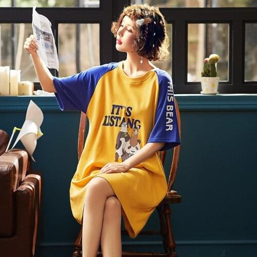 Cute cartoon women nightgowns 2020 summer female sweet sleep wear loose half sleeve ladies pajamas mujer dress