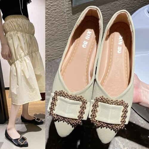 2021 New Womens Shoes Fashion Comfortable Trend Casual Daily Solid Color PU Pointed Toe Classic Decorative Flat Shoes
