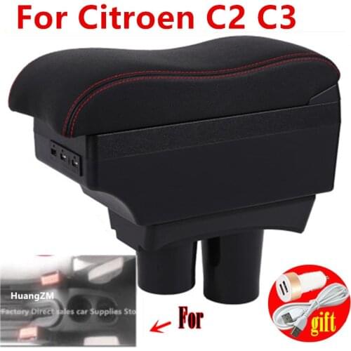 For Citroen C2 C3 armrest box Interior Parts special Retrofit parts Car Armrest Center Storage box with USB LED light