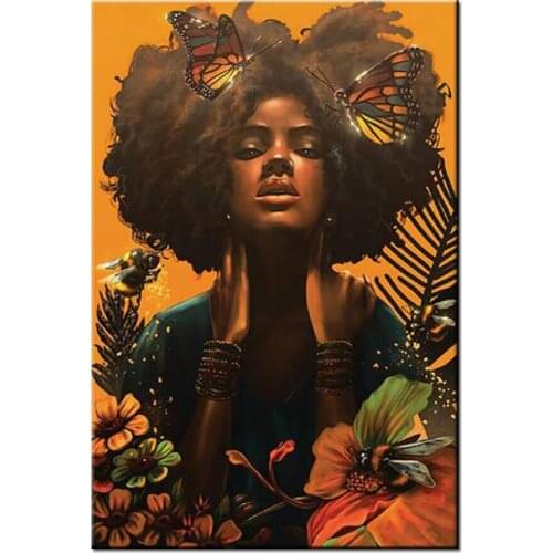 Custom photo cross stitch African woman with butterflies diamond painting full drill of rhinestones diamond embroidery,N946