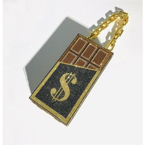 Luxury $100 Roll Dollars Rhinestone Money Bag Clutch Evening Bag Purse Crystals Bling Money Bag Shoulder Purse