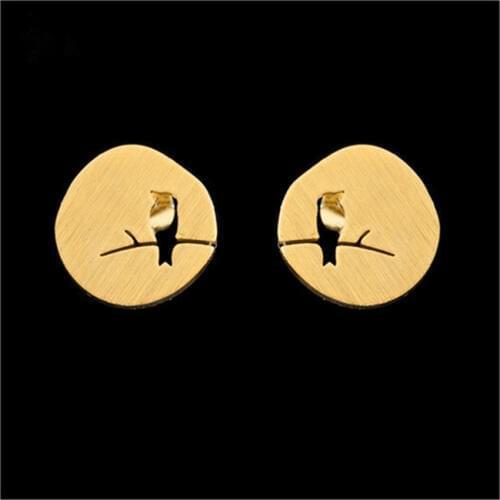 Rose Gold Color Bird On Branch Earring For Women Friendship Gifts Stainless Steel Ear Studs Animal Aros Earing Fashion Jewellery