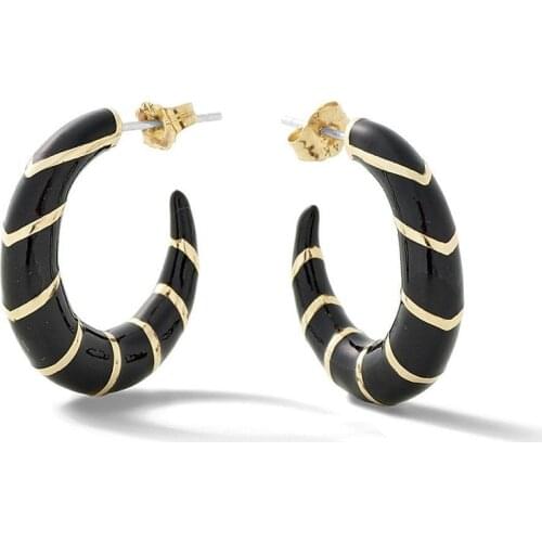 Stripe Fashion Hoop Earrings For Women Black Striped Simple Circle Earrings Trendy Black Round Earrings Party Statement Jewelry