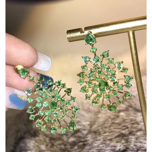 XHD430 Solid 18k Gold Nature Green Emerald 7ct Earrings for Women Fine Jewelry Birthday Presents