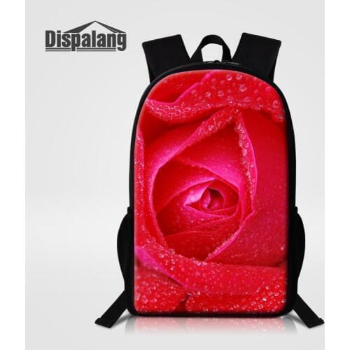 Dispalang Red Rose School Bag Girl 16 Inch Large Capacity Women Shoulder Bags Teens Rugzak Female Fashion Mochila Custom Bagpack
