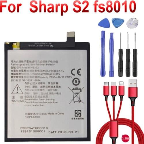 2930mAh Replacement Battery For SHARP S2 fs8010 AQUOS s2 HE332 Cell Mobile Phone Batteries+USB cable+toolkit