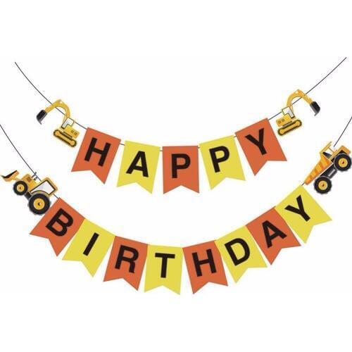 Construction Vehicle Happy Birthday Banner Excavator Bulldozer Truck Garland Bunting for Birthday Party Decorations Kids Boy