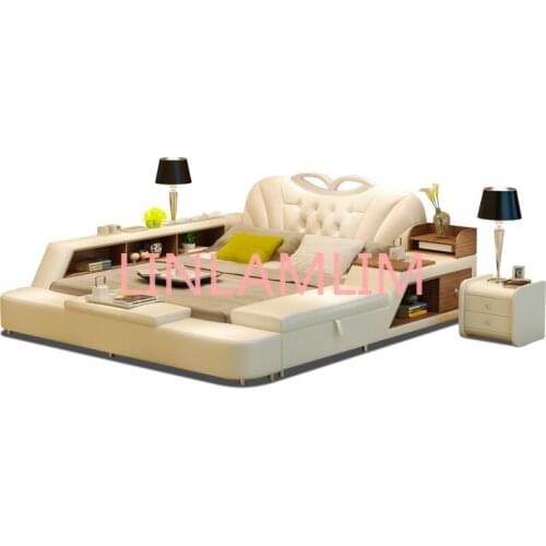 Smart bed frame camas bedroom genuine leather bed кровать двуспальная lit beds سرير muebles de dormitorio мебель cama de casal
