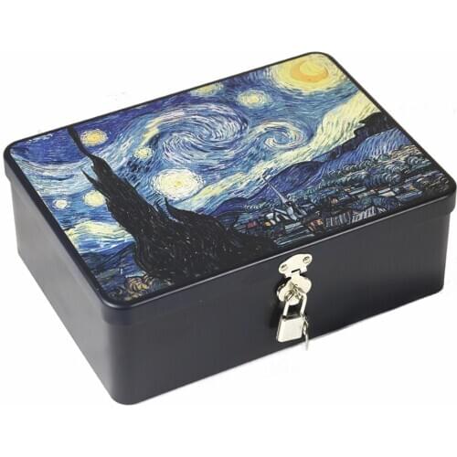 Vintage Storage Tinplates Jewelry Box With Lid Painting Gifts With Passwprd Lock Private object Storage Box Organizer VISMOORE