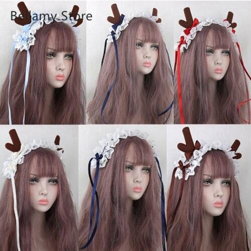 Japanese lovely antler forest series Christmas headband headband lace bow headdress KC