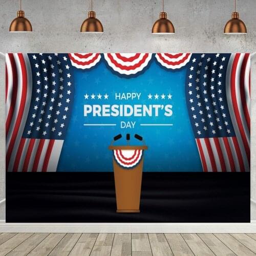Happy Presidents Day Speech Stage Podium Background For Photography American Flag Curtain Kids Party Host Show Backdrops