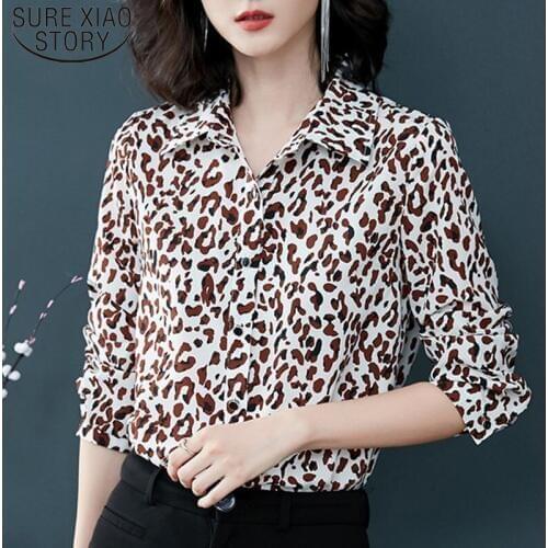 2021 Autumn New Womens Simple Shirt Womens Long Sleeve Chiffon Women Tops Temperament Print Casual Regular Blouses 5946 50