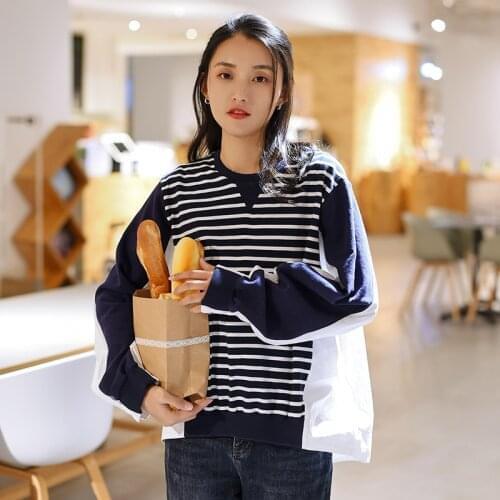 Johnature Women Striped Cotton T-Shirts Patchwork Color Korean Style Mori Girl 2021 Spring New Long Sleeve Loose Female T-Shirts