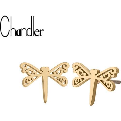 Chandler Korean Fashion Hollow Dragonfly Earrings For Wedding Bts Accessories Dragon Fly Stainless Steel Earrings For Women