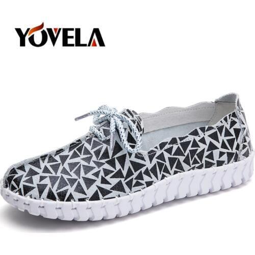 Women Genuine Leather Casual Shoes Fashion Gold Loafers Women Slip on Flats Lightweight Comfortable Ladies Laces Casual Shoes