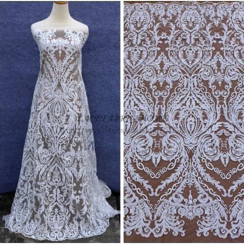 La Belleza Off white large pattern cord sequins high quality wedding dress lace fabric FHZQ130WT