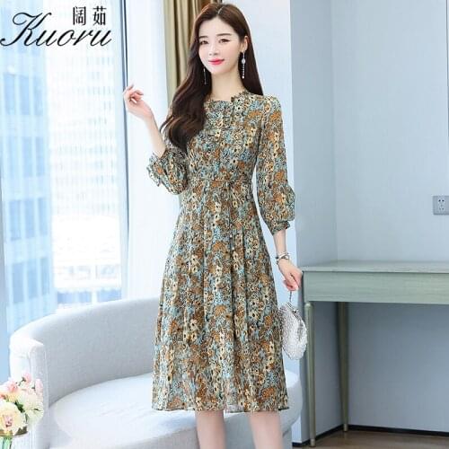 Autumn O Neck Women Long Sleeve Dress Yellow Wrap Vestido Midi Spring Casual Tunics Chiffon Floral Robe Femme Chic Vestidos