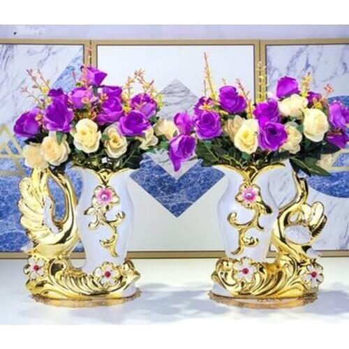 European style gold and white ceramic swan vase, home office restaurant bar desktop decorations, Christmas wedding gifts