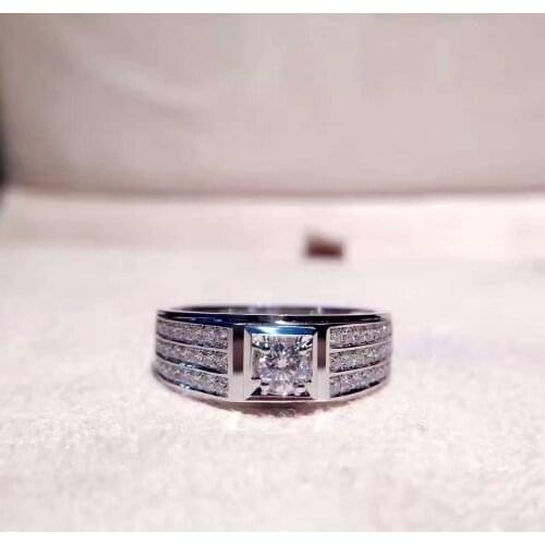 0.7 Ct Synthetic Diamond Silver 925 Band Rings Men Simple Brief Design Fire Clear Stone Sterling Silver Wedding Ring Men Jewelry