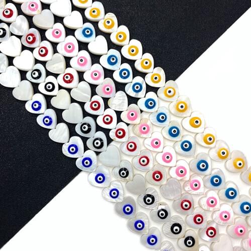 12mm Love Heart-shaped Shell Beads Evil Eye Natural Freshwater Shell Beads forDIY Jewelry Making Bracelet Necklace Fashion Beads