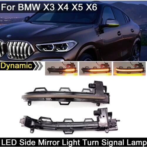 2Pcs For BMW X3 F25 X4 F26 X5 F15 X6 F16 Dynamic Amber LED Side Rearview Mirror Lamp Turn Signal Light