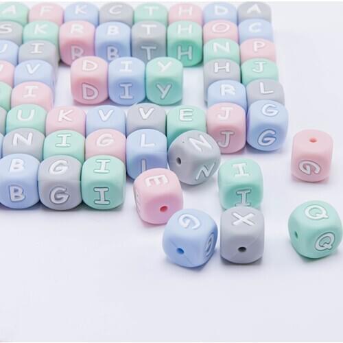 12mm silicone letter beads blue 20pcs food grade BPA Free DIY baby name baby teether food grade silicone