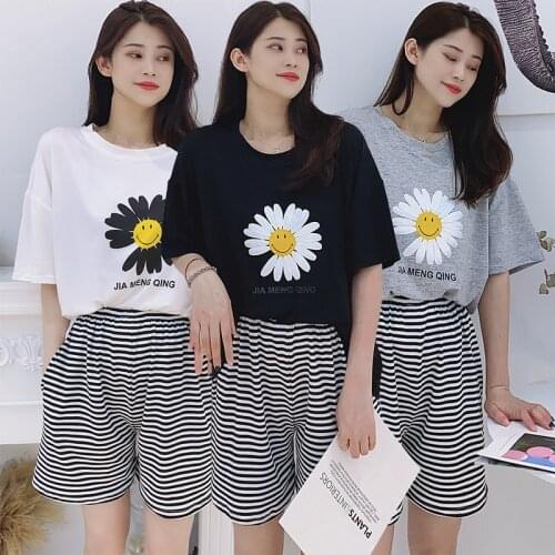 2021 Summer Short Sleeve Casual Striped Shorts Pajama Sets for Women Korean Sleepwear Suit Pyjamas Homewear Pijama Mujer Clothes