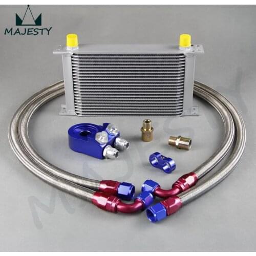 22 ROW AN-10AN UNIVERSAL ENGINE TRANSMISSION OIL COOLER+SS Braided Hose kit BLUE